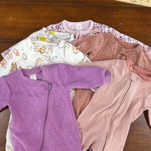6 Piece Baby Girl Purple and Pink One Piece Footies Size 3 Month